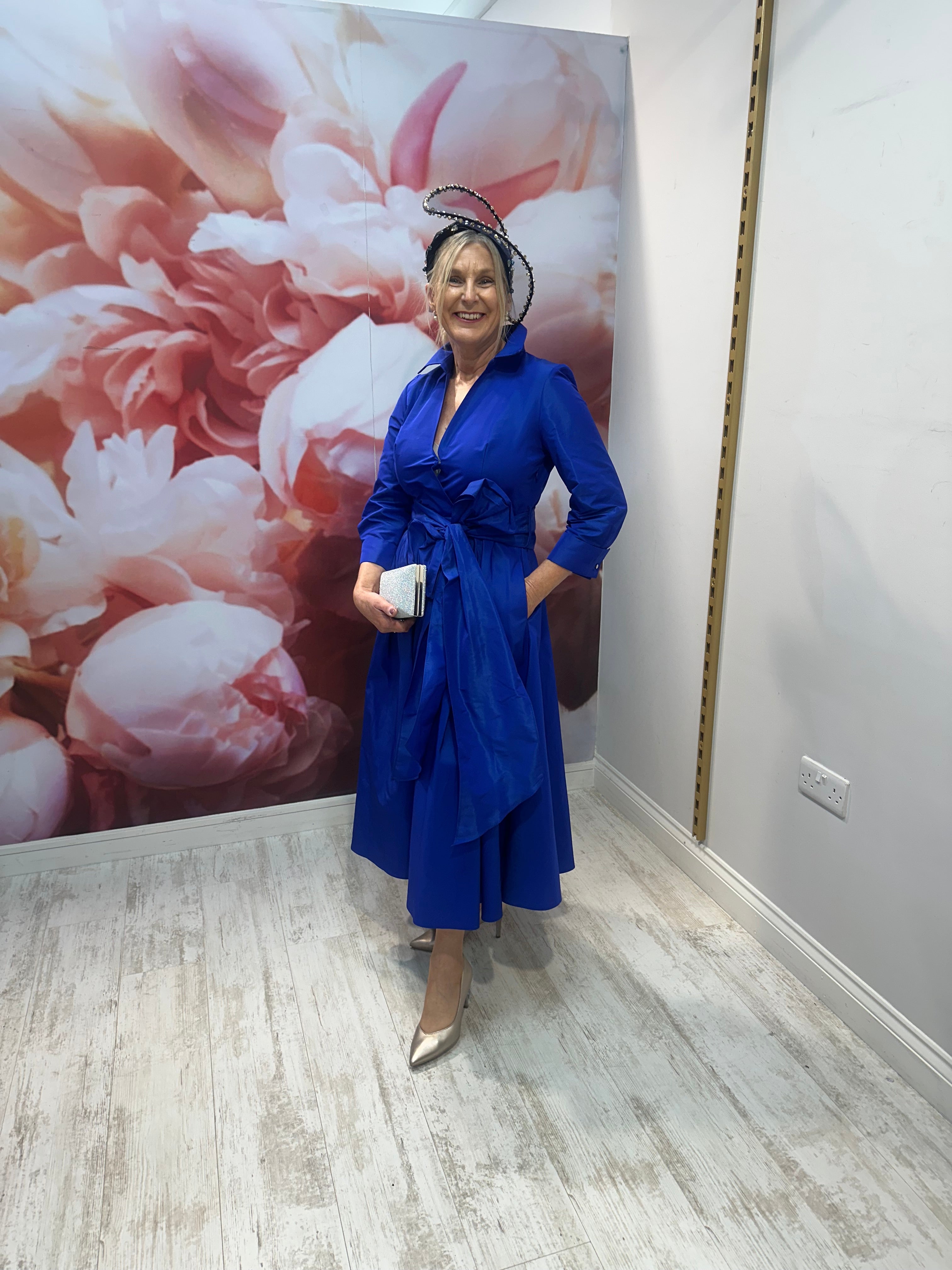 Taffeta dress in cobalt blue