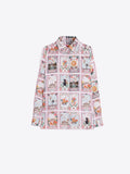 Polyester shirt with vintage inspired illustrated playing card print