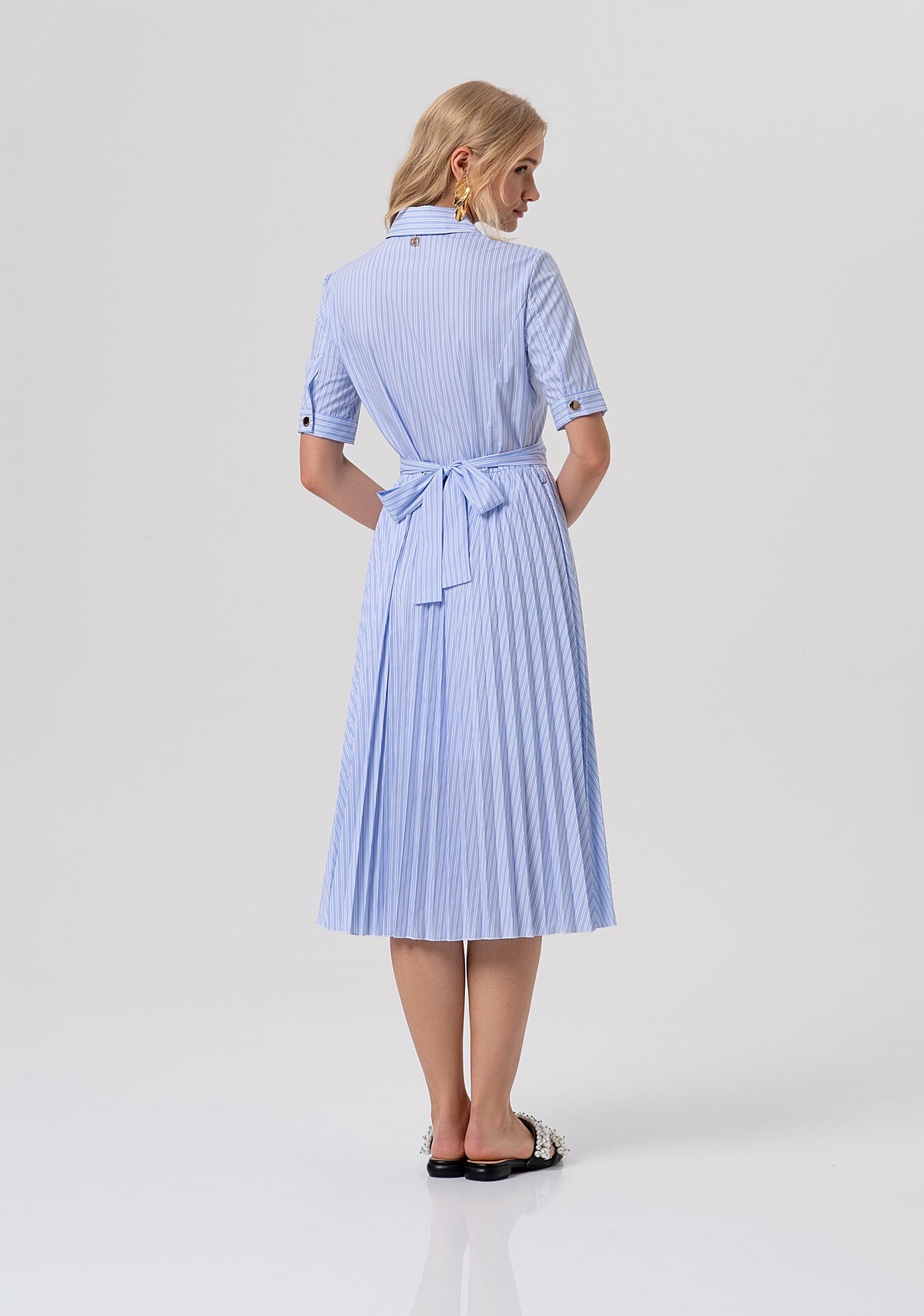 Blue and White check Dress with pleated skirt