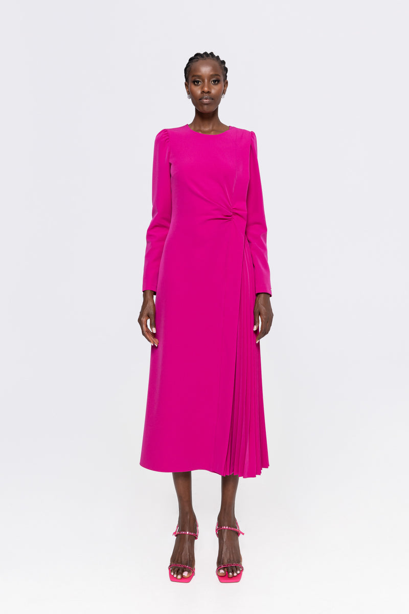PURPLE Pleat-Detail Midi Dress