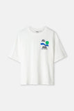 Oversized White T-shirt with seaside motif