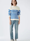 Alpaca mixture pullover in off white with blue stripes