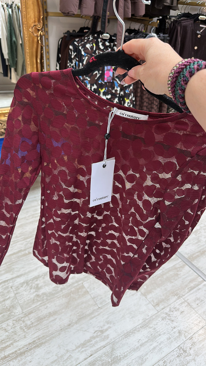 Round neck mesh top with spot pattern