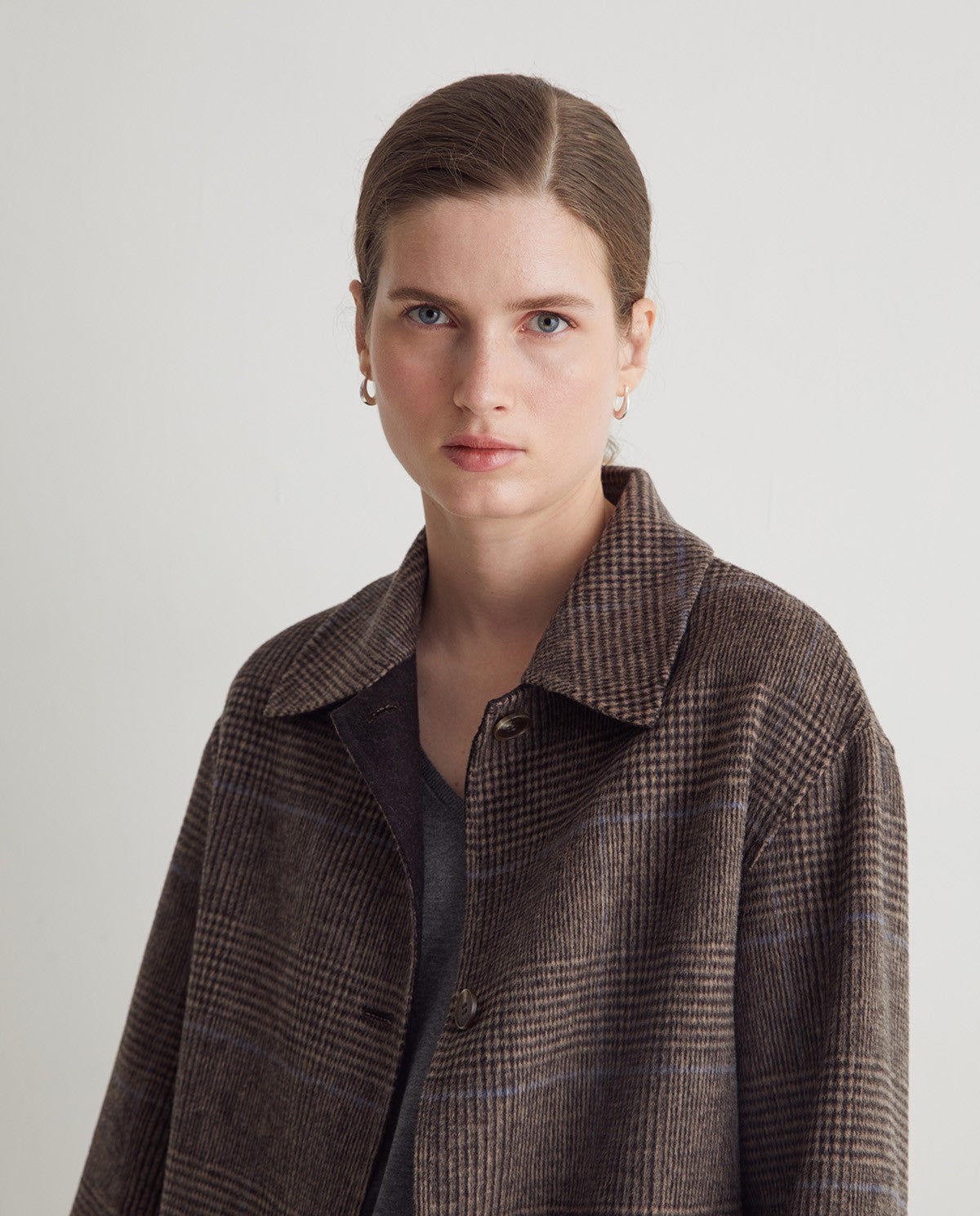 Handmade check wool coat in brown