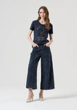Navy T Shirt With Black Sequin Bows