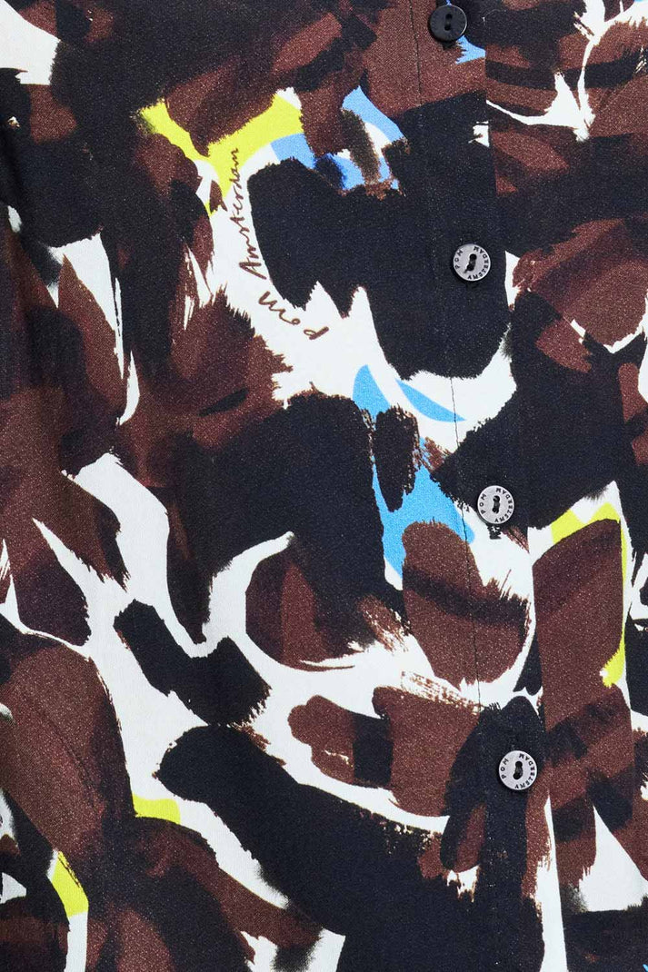 Long sleeve blouse with brown bovine print