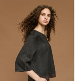 Blouse with suede effect detail