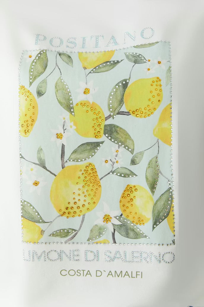 T-shirt in off white with lemon and diamanté logo