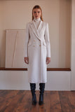 Long double breasted coat in light stone