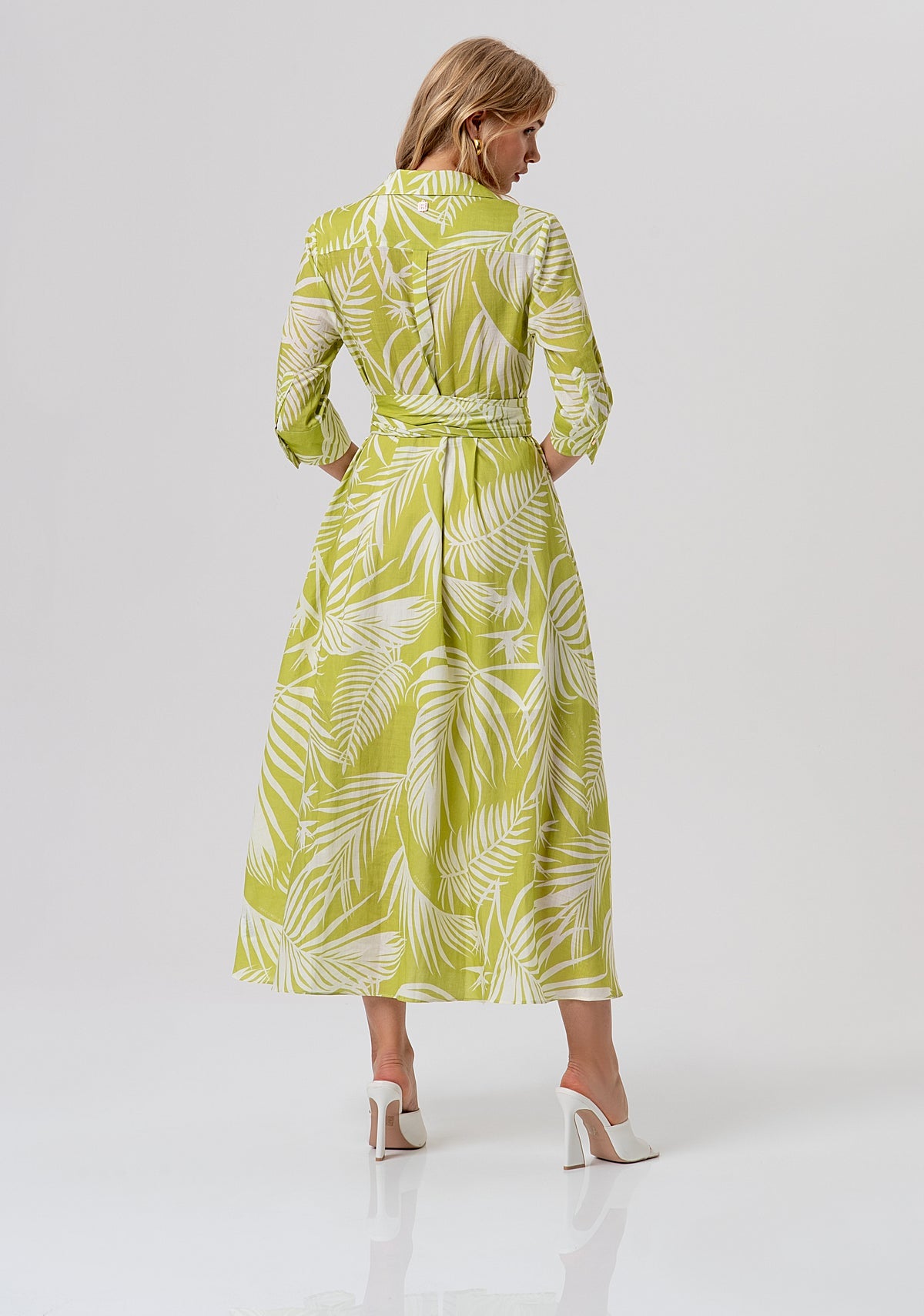 Lime and ivory leaf print dress