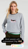 Grey Merino Wool Sweater with Embroidered Dog