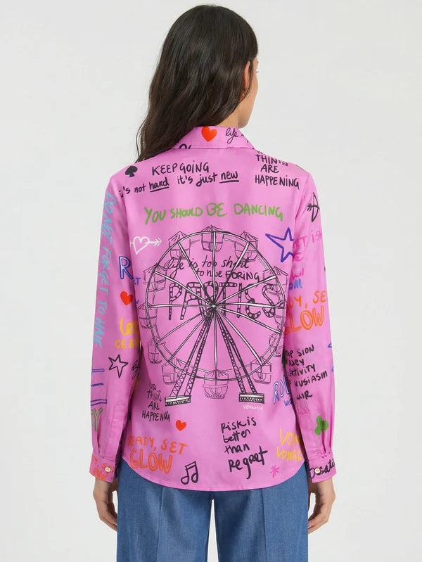 Ferris wheel pink silk shirt