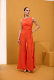 Long jumpsuit with overlay in orange