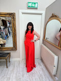 Long jumpsuit with overlay in orange