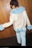 Soft touch fabric in deer print with fake fur collar and cuffs