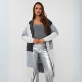 Long colour block cardigan in grey mix