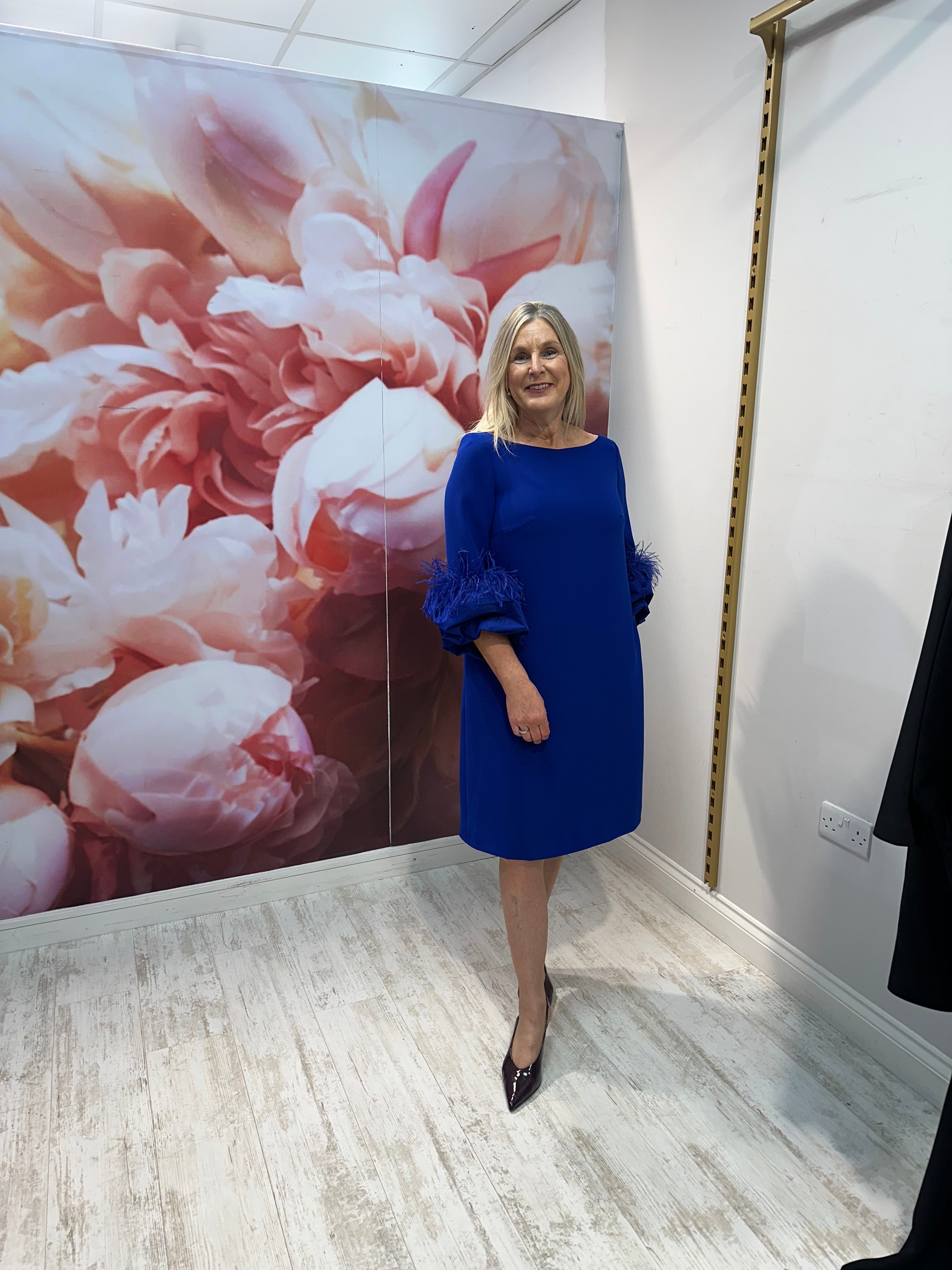 Knee length shift dress in cobalt blue