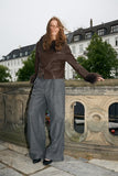 Leather look jacket in chocolate brown with fur collar and cuffs