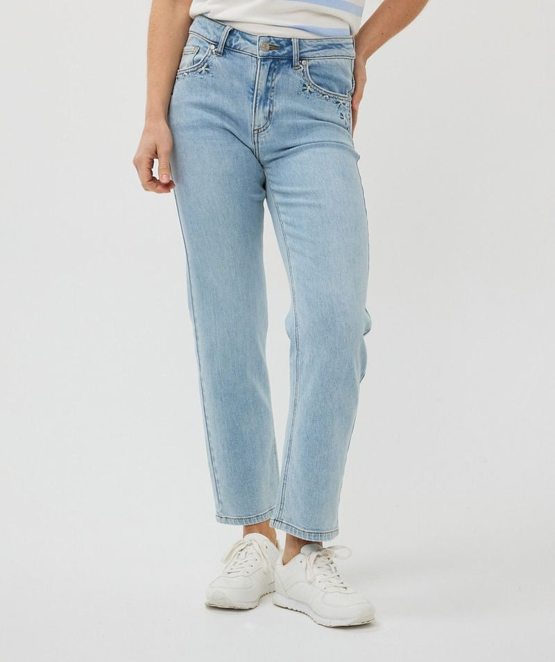 Light denim with embroidered pocket