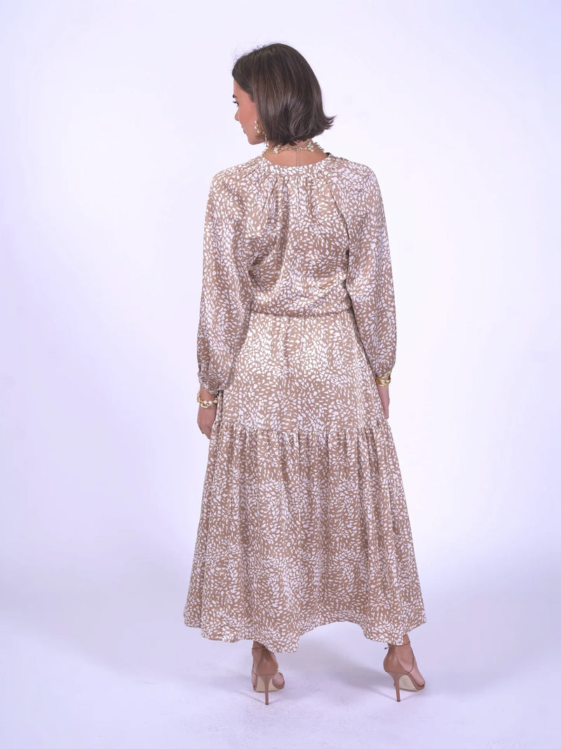 “Monaco” dress in snow leopard pattern