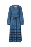 Lightweight denim dress with tone on tone striped detailing