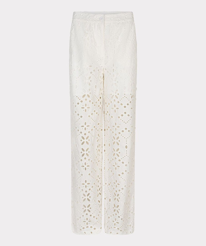Embroidered pants with front pockets in off white