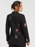 Black single breasted jacket with decorative embroidery