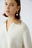 Short sleeve sweater with sequin collar
