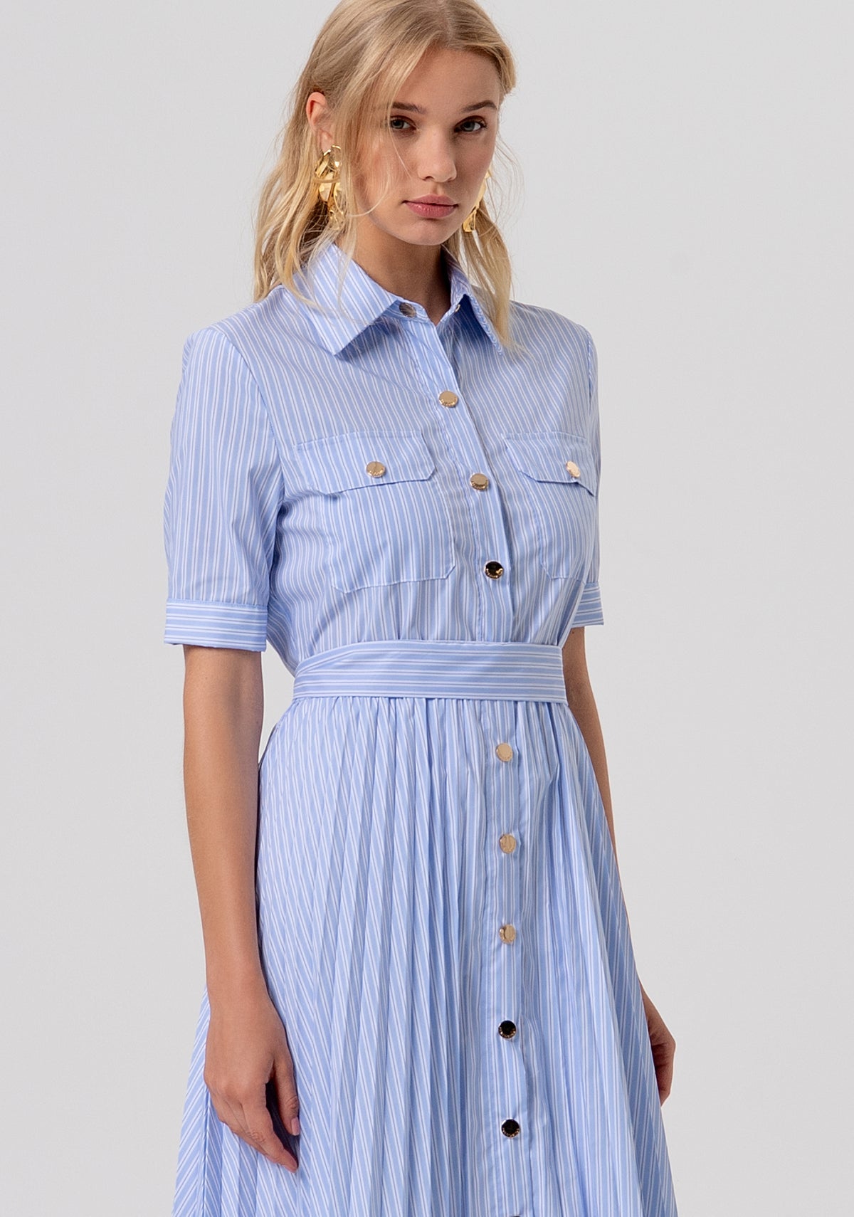 Blue and White check Dress with pleated skirt