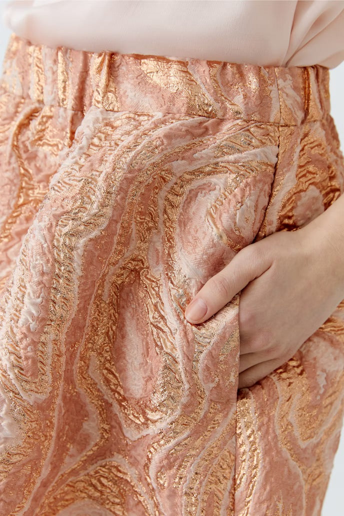 Jacquard taffeta skirt in coral and rose gold