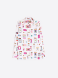 Silk off white shirt with colourful matchbox print