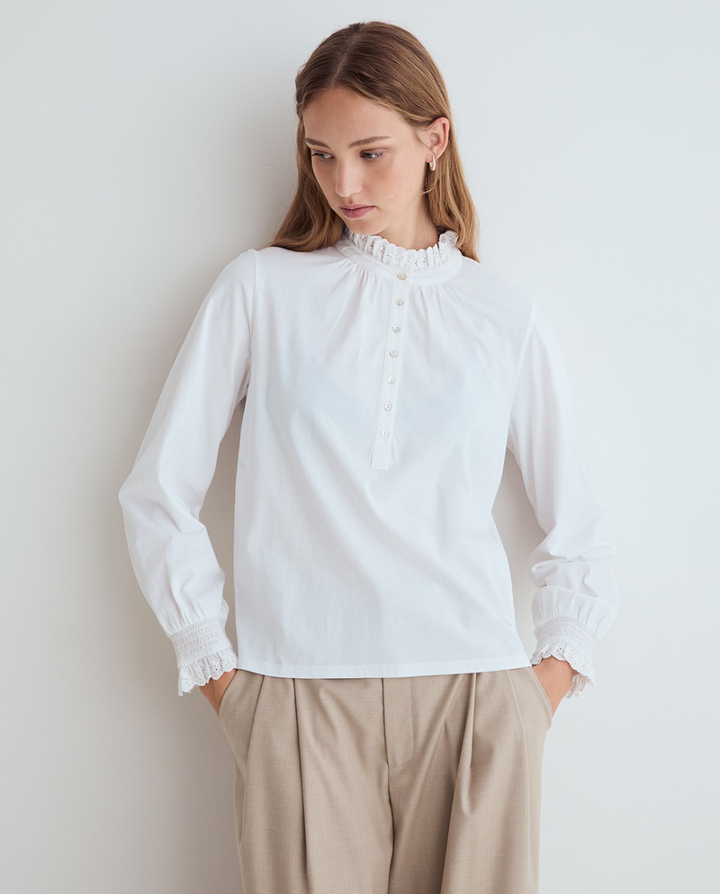 Ruffled Neck Cotton Top