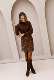 Brown skirt with Sequin Flowers