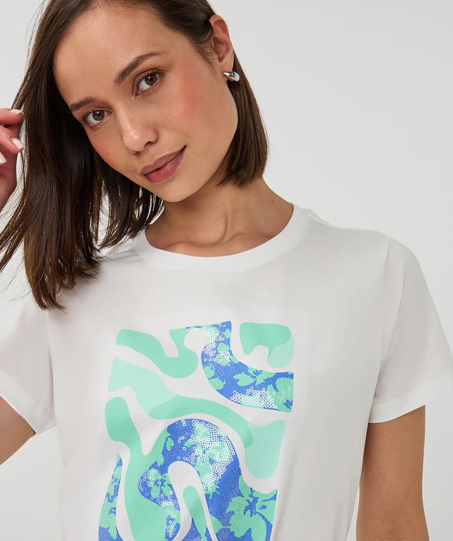 Blue and Mint Print T shirt