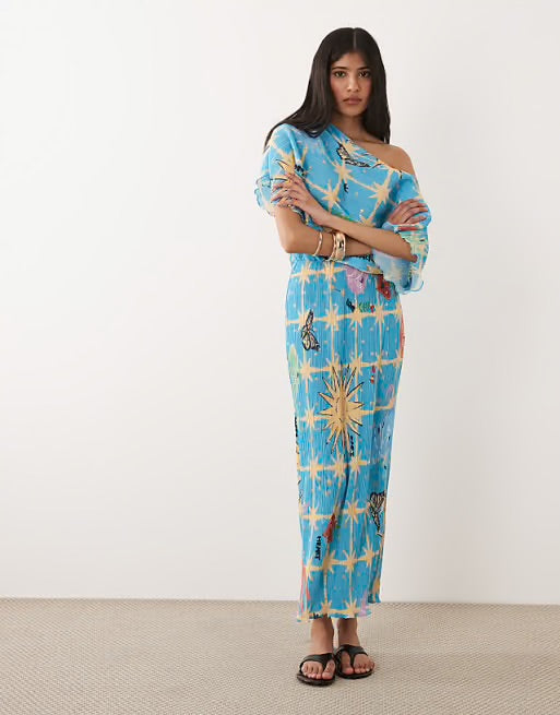 Gaia Plisse Dress in Azul Celestial Print