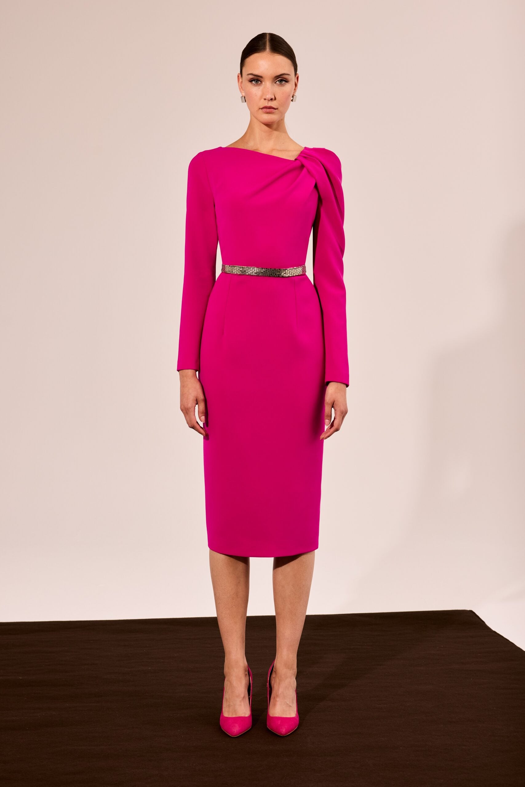 Fuschia Dress with Silver Belt Embellishment