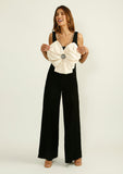Black Jumpsuit with Ivory Flower