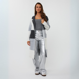 Long colour block cardigan in grey mix