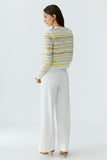 Multicoloured jacquard boxy cardigan with diamanté buttons