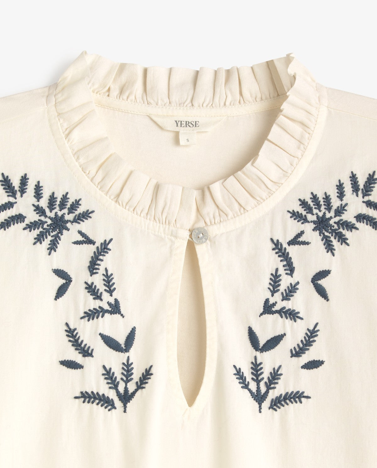 Cream Blouse with Teal Embroidery