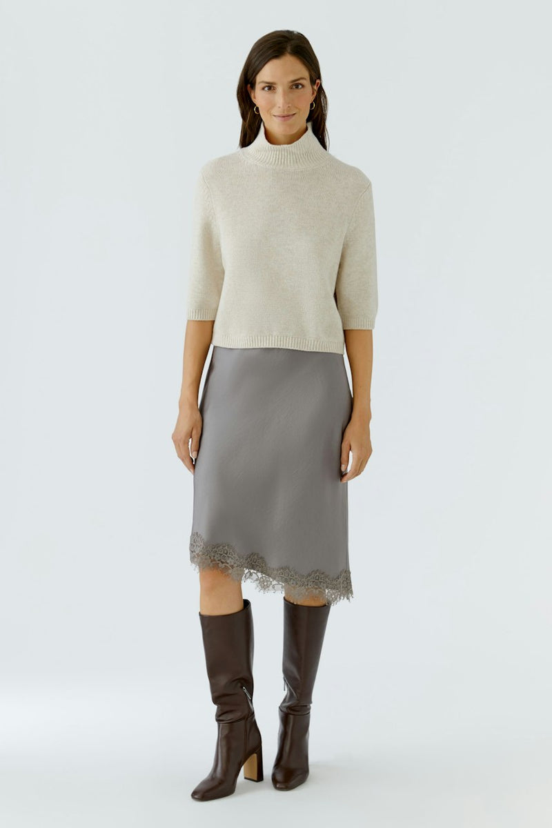 Silver Slip Skirt with asymmetric hem
