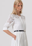 Embroidered Midi Dress with Belt