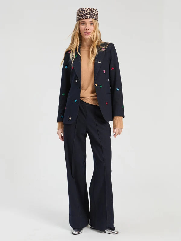 Navy Knit Trousers With Embroidered Stars