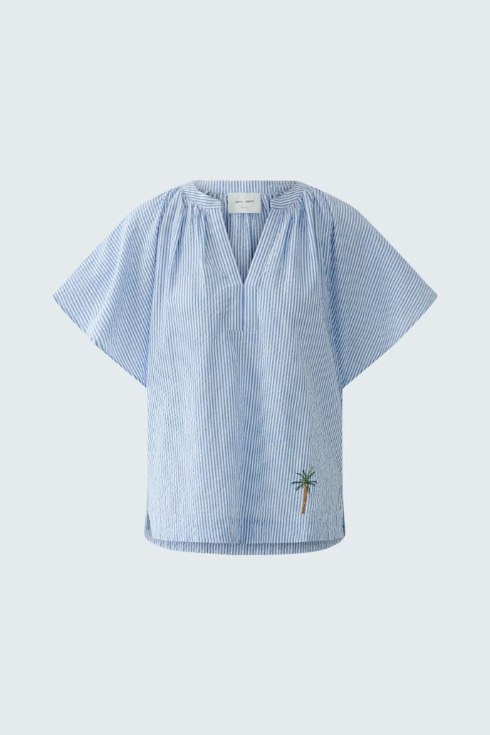 Blue and white tunic top