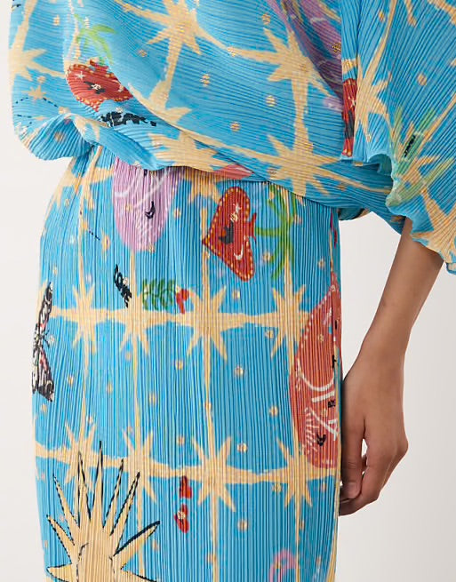 Gaia Plisse Dress in Azul Celestial Print