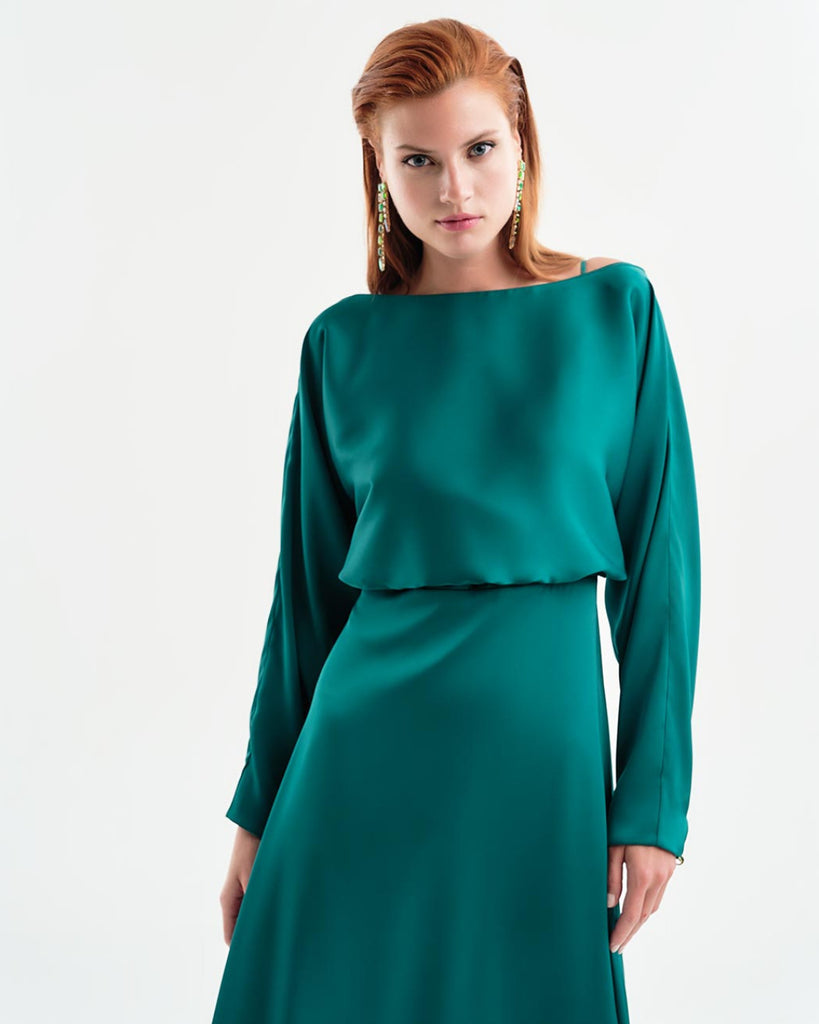 Dark green satin dress with removable top