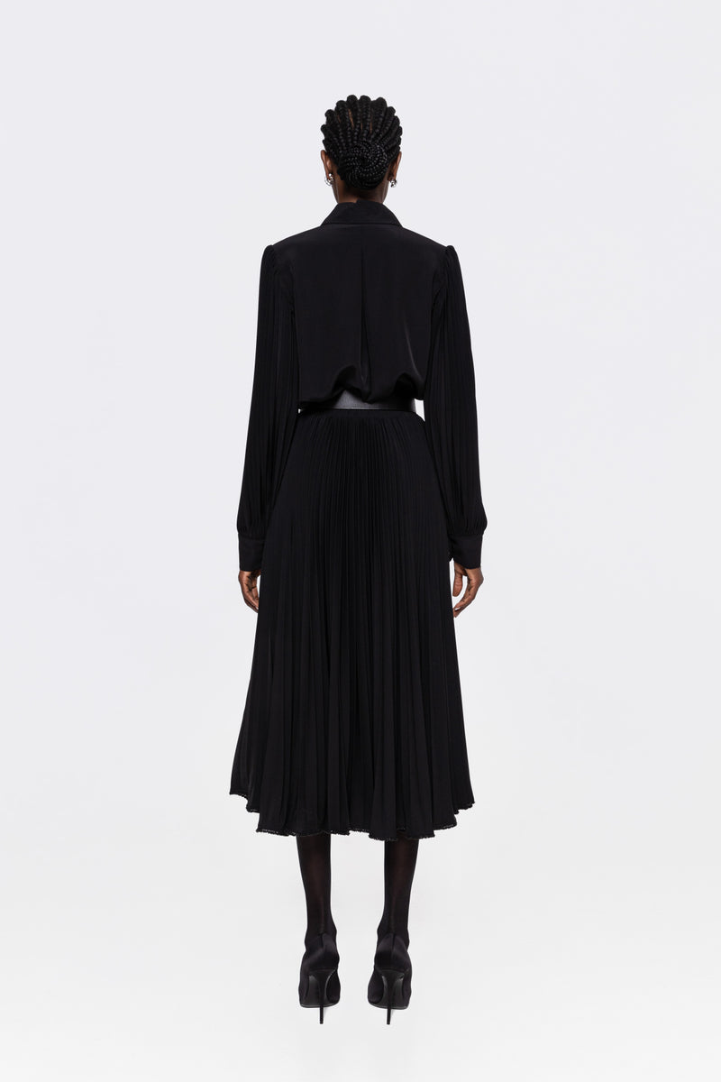 High Waisted Pleated Skirt With Beaded Hem