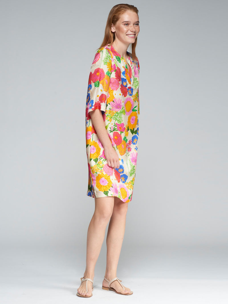 Silk dress in flor seda