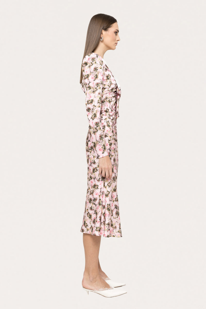 Bow- detail Printed Midi Dress
