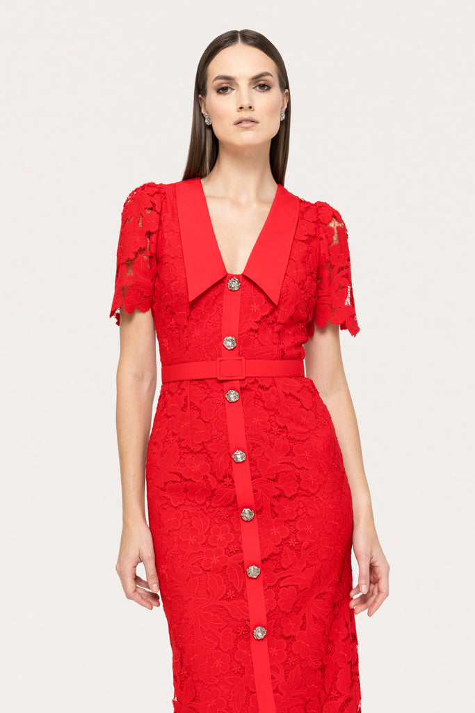 red lace bodycon midi dress Sexy Red Dress - Red Lace Dress - Bodycon Dress - Midi Dress